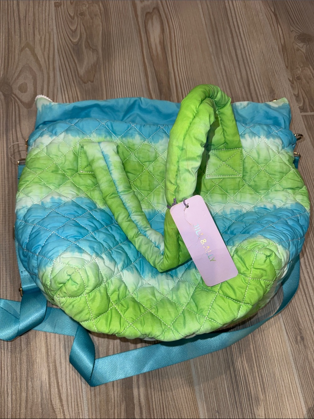 Tie-Dye Quilted Tote Bag in Green & Blue -